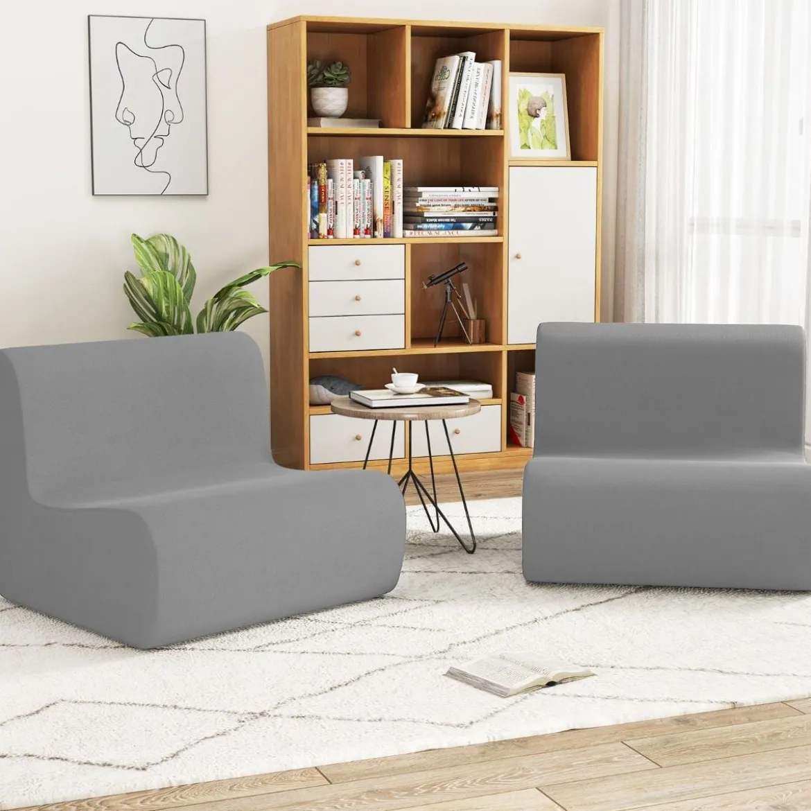 Sitzsack bequemer Bodensofa Stuhl mit weichem Samt & ergonomischer Unterstützung komfortabler Einzel-Lesesessel Grau