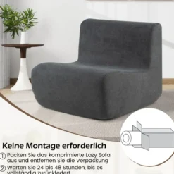 Sitzsack bequemer Bodensofa Stuhl mit weichem Samt & ergonomischer Unterstützung komfortabler Einzel-Lesesessel Grau