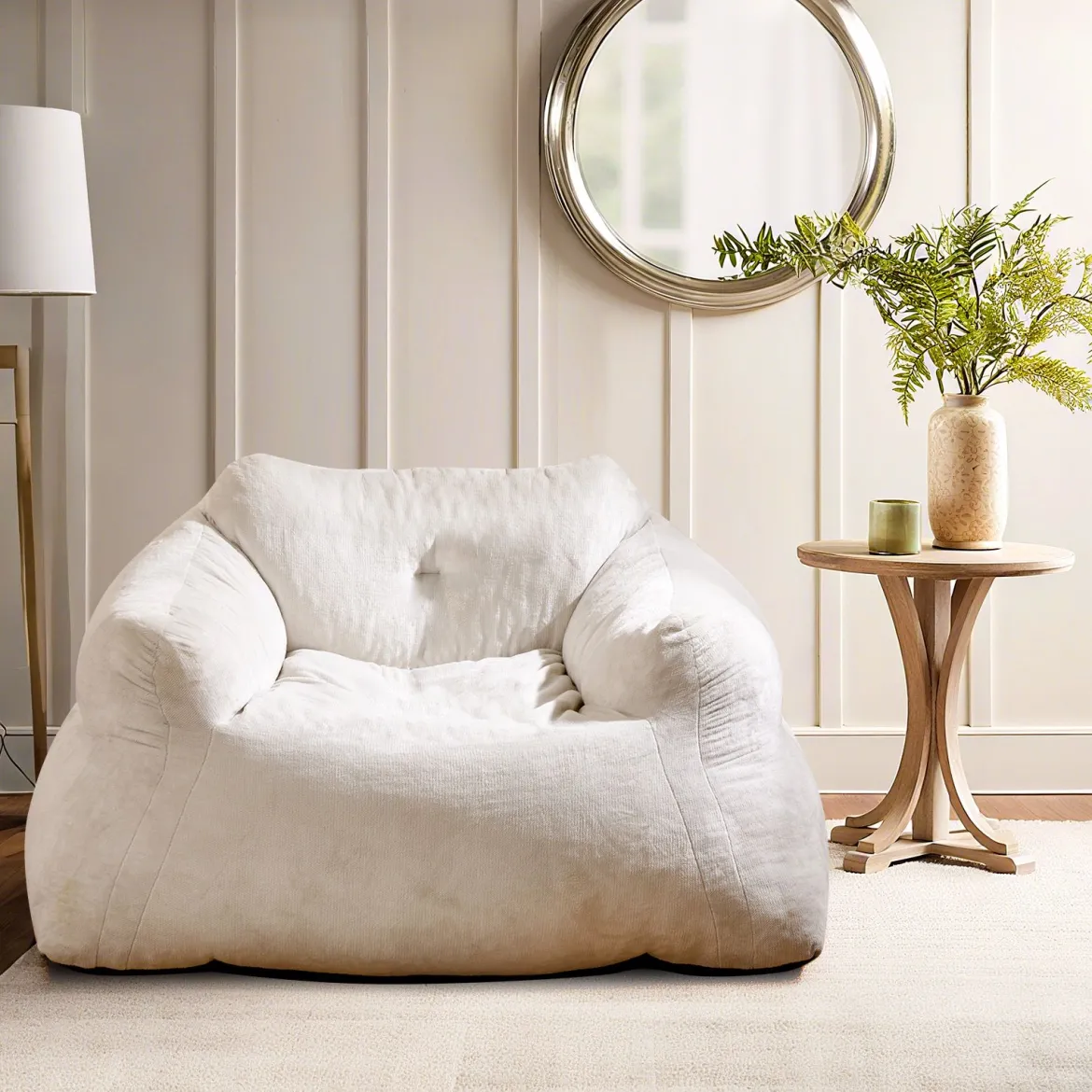 Sitzsack Sessel Bodensessel mit Samtbezug & rutschfestem Boden gepolstertes Bodensofa für Wohnzimmer 124 x 110 x 68 cm Beige
