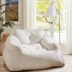 Sitzsack Sessel Bodensessel mit Samtbezug & rutschfestem Boden gepolstertes Bodensofa für Wohnzimmer 124 x 110 x 68 cm Beige