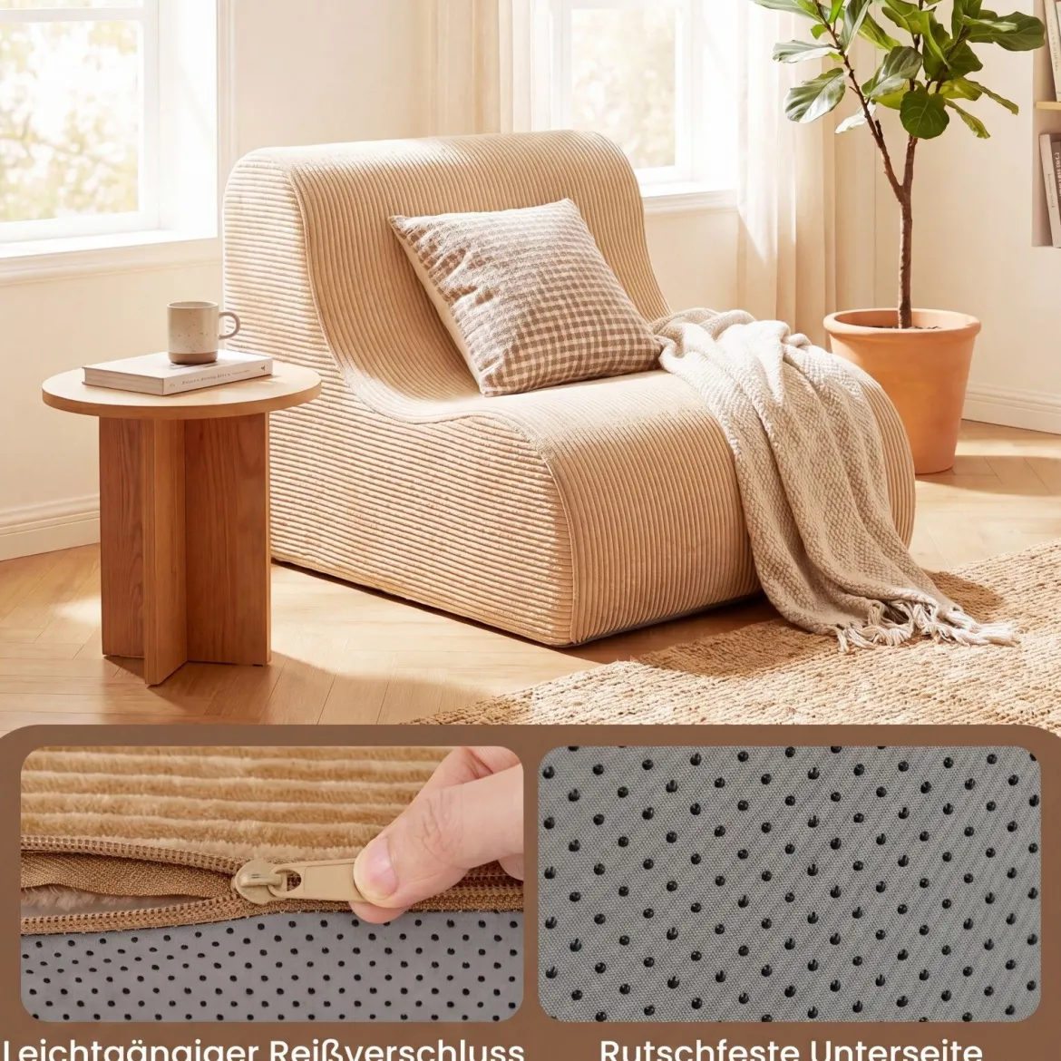 Sitzsack Sessel Geschwungenes Liegesofa Bequemer Sitzsackstuhl mit Bezug