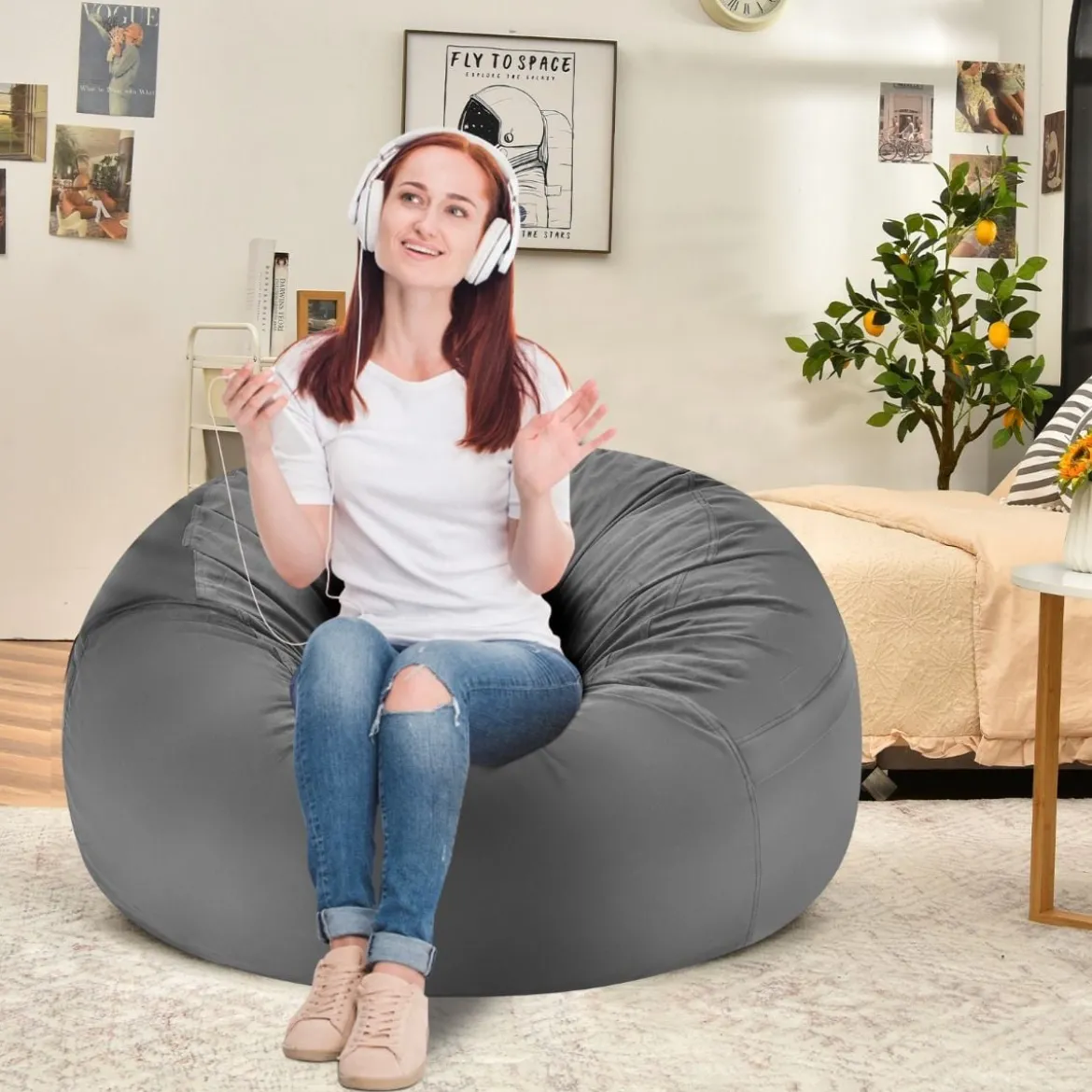 Sitzsack Sitzbag mit weicher Füllung Bean Bag sitzkissen Bodenkissen Bodenstuhl Ø 92 x 62 cm Grau