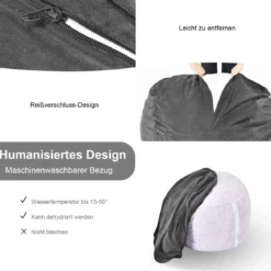 Sitzsack Sitzbag mit weicher Füllung Bean Bag sitzkissen Bodenkissen Bodenstuhl Ø 92 x 62 cm Grau