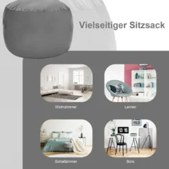 Sitzsack Sitzbag mit weicher Füllung Bean Bag sitzkissen Bodenkissen Bodenstuhl Ø 92 x 62 cm Grau