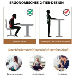 Sitz-Steh-Schreibtisch Stehschreibtisch höhenverstellbar rollender Schreibtisch Weiß + Natur