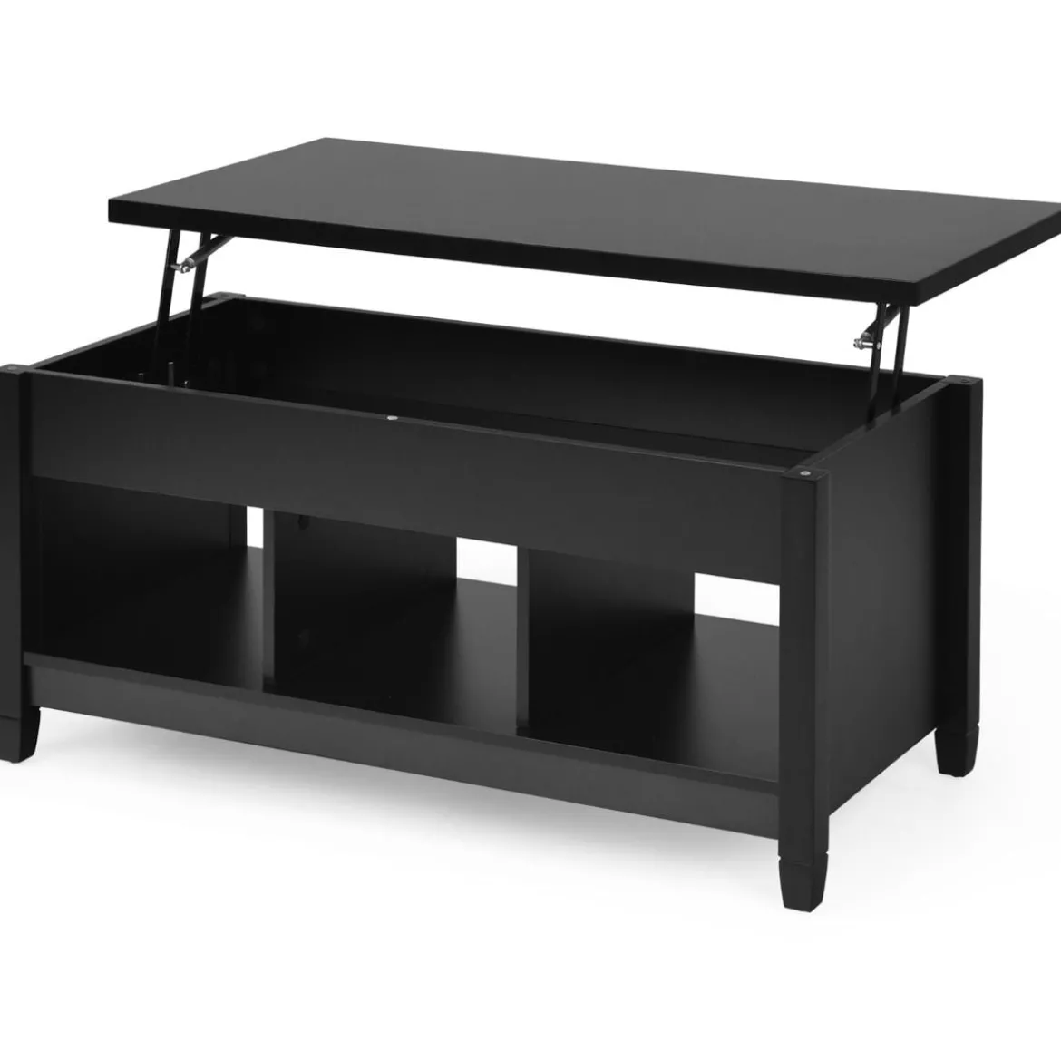 Sofatisch mit Hebeplatte Stauraum & 3 Offene Regale Höhenverstellbar 104,5 x 49 x 48-62,5 cm
