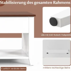 Sofatisch mit Hebeplatte Stauraum & 3 Offene Regale Höhenverstellbar 104,5 x 49 x 48-62,5 cm
