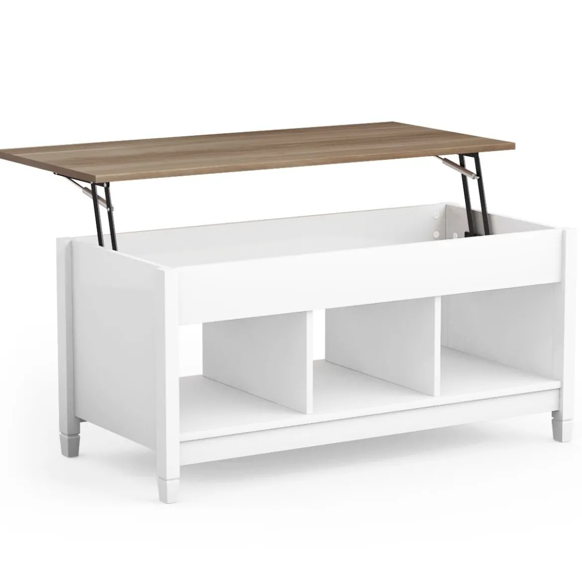 Sofatisch mit Hebeplatte Stauraum & 3 Offene Regale Höhenverstellbar 104,5 x 49 x 48-62,5 cm