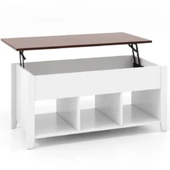 Sofatisch mit Hebeplatte Stauraum & 3 Offene Regale Höhenverstellbar 104,5 x 49 x 48-62,5 cm
