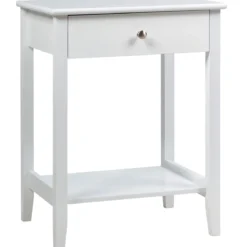 Sofatisch 2-Stufiger Nachttisch aus Holz mit Schiebeschublade 47,5 x 36 x 62 cm Weiß