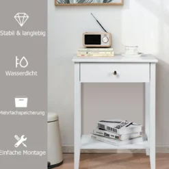 Sofatisch 2-Stufiger Nachttisch aus Holz mit Schiebeschublade 47,5 x 36 x 62 cm Weiß