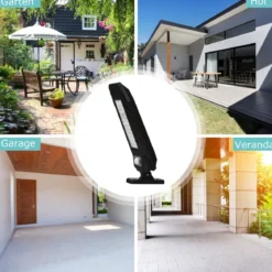 Solarleuchte Wasserdicht Solarlampen Garten Solarstrahler 60 LEDs Fernbedienung Schwarz