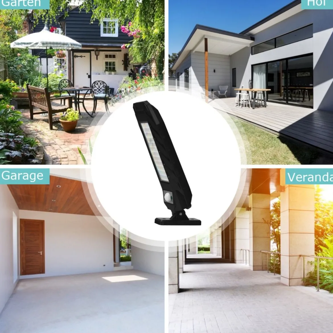 Solarleuchte Wasserdicht Solarlampen Garten Solarstrahler 60 LEDs Fernbedienung Schwarz
