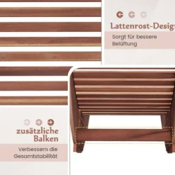 Sonnenliege Akazienholz ergonomische Holzliege Gartenliege Terrassenliege bis 160 kg belastbar 157 x 60 x 76 cm Natur