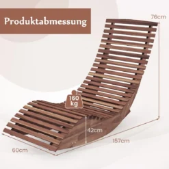 Sonnenliege Akazienholz ergonomische Holzliege Gartenliege Terrassenliege bis 160 kg belastbar 157 x 60 x 76 cm Natur