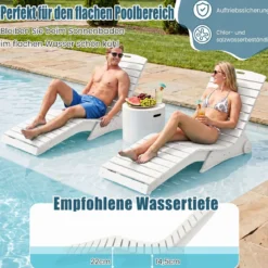 Sonnenliege aus HDPE Ergonomische Gartenliege in S Form Wetterfester Strandliege mit Rollen Braun