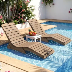 Sonnenliege aus HDPE Ergonomische Gartenliege in S Form Wetterfester Strandliege mit Rollen Braun