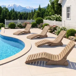 Sonnenliege aus HDPE Ergonomische Gartenliege in S Form Wetterfester Strandliege mit Rollen Braun