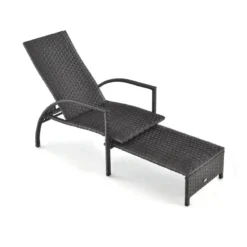 Sonnenliege aus Rattan mit Ausziehbarer Fußstütze & 5-stufig Verstellbarer Rückenlehne