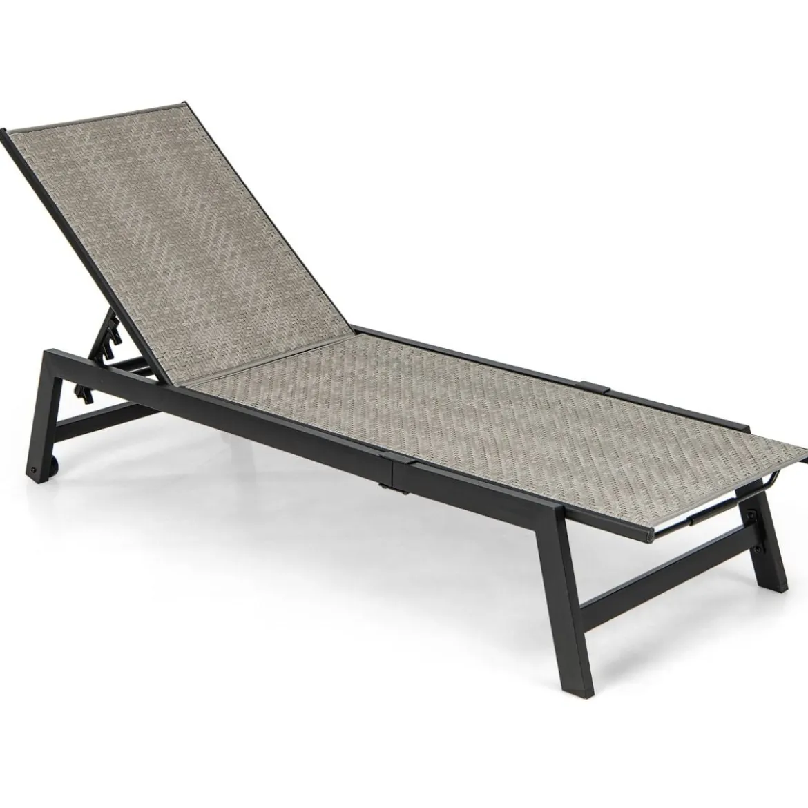 Sonnenliege aus Verzinktem Metall & PE-Rattan mit Rollen & 5-fach verstellbarer Rückenlehne