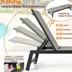 Sonnenliege aus Verzinktem Metall & PE-Rattan mit Rollen & 5-fach verstellbarer Rückenlehne