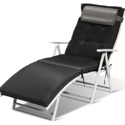 Sonnenliege Einstellbar Gartenliege Liegestuhl Relaxliege Strandliege mit Kissen Grau