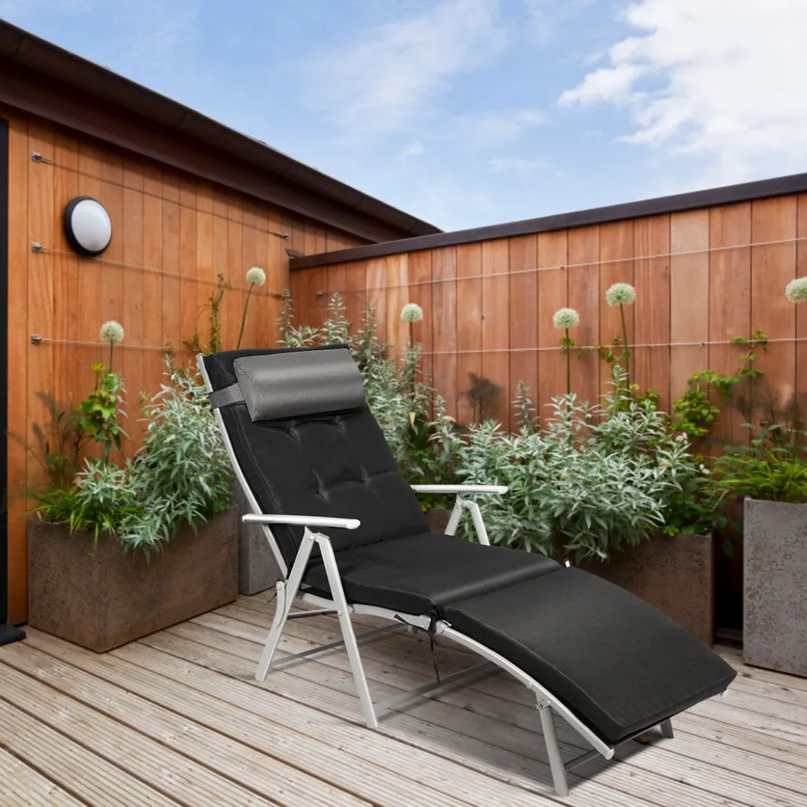 Sonnenliege Einstellbar Gartenliege Liegestuhl Relaxliege Strandliege mit Kissen Grau