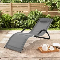 Sonnenliege Ergonomisch Gartenliege mit Abnehmbarem Kopfkissen Liegestuhl bis 160 kg Belastbar Blau/Grau