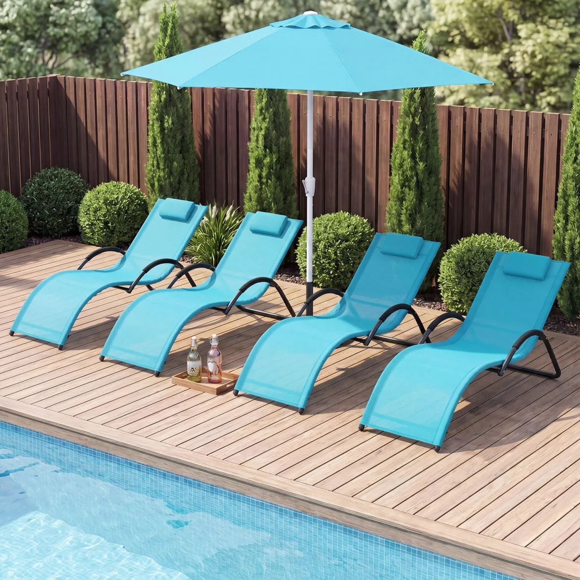 Sonnenliege Ergonomisch Gartenliege mit Abnehmbarem Kopfkissen Liegestuhl bis 160 kg Belastbar Blau/Grau