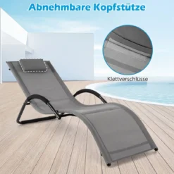 Sonnenliege Ergonomisch Gartenliege mit Abnehmbarem Kopfkissen Liegestuhl bis 160 kg Belastbar Blau/Grau