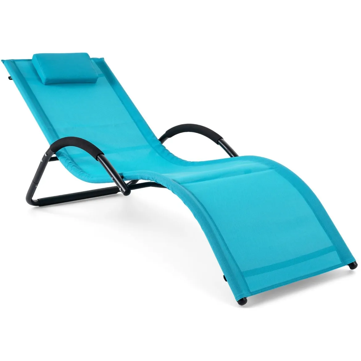 Sonnenliege Ergonomisch Gartenliege mit Abnehmbarem Kopfkissen Liegestuhl bis 160 kg Belastbar Blau/Grau