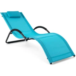 Sonnenliege Ergonomisch Gartenliege mit Abnehmbarem Kopfkissen Liegestuhl bis 160 kg Belastbar Blau/Grau