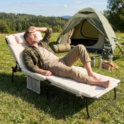 Sonnenliege Faltbare Liegestuhl mit Abnehmbare Matratze 4-fach Verstellbare Rückenlehne & Metallrahmen Beige