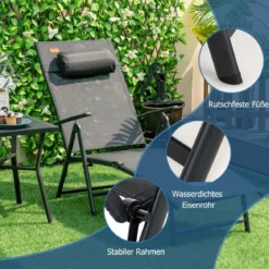 Sonnenliege Gartenliege mit Kopfstütze 7 Verstellbaren Rückenlehnen Schwarz