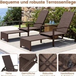 Sonnenliege Gartenliege mit 6-Fach Verstellbarer Rückenlehne & Ausziehbarer Fußstütze