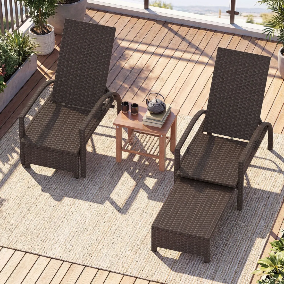 Sonnenliege Gartenliege mit 6-Fach Verstellbarer Rückenlehne & Ausziehbarer Fußstütze
