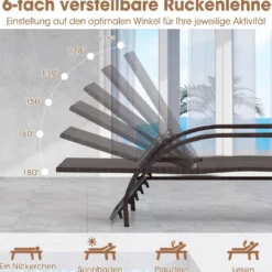 Sonnenliege Gartenliege mit 6-Fach Verstellbarer Rückenlehne & Ausziehbarer Fußstütze