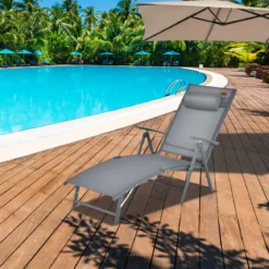 Sonnenliege Gartenliege mit Kopfstütze 7 Verstellbaren Rückenlehnen Grau