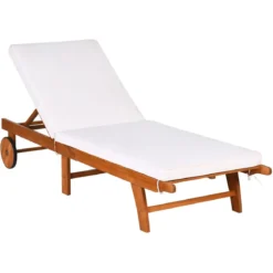 Sonnenliege Holz Gartenliege mit verstellbarer Rückenlehne mit Rollen und Kissen Strandliege für den Garten