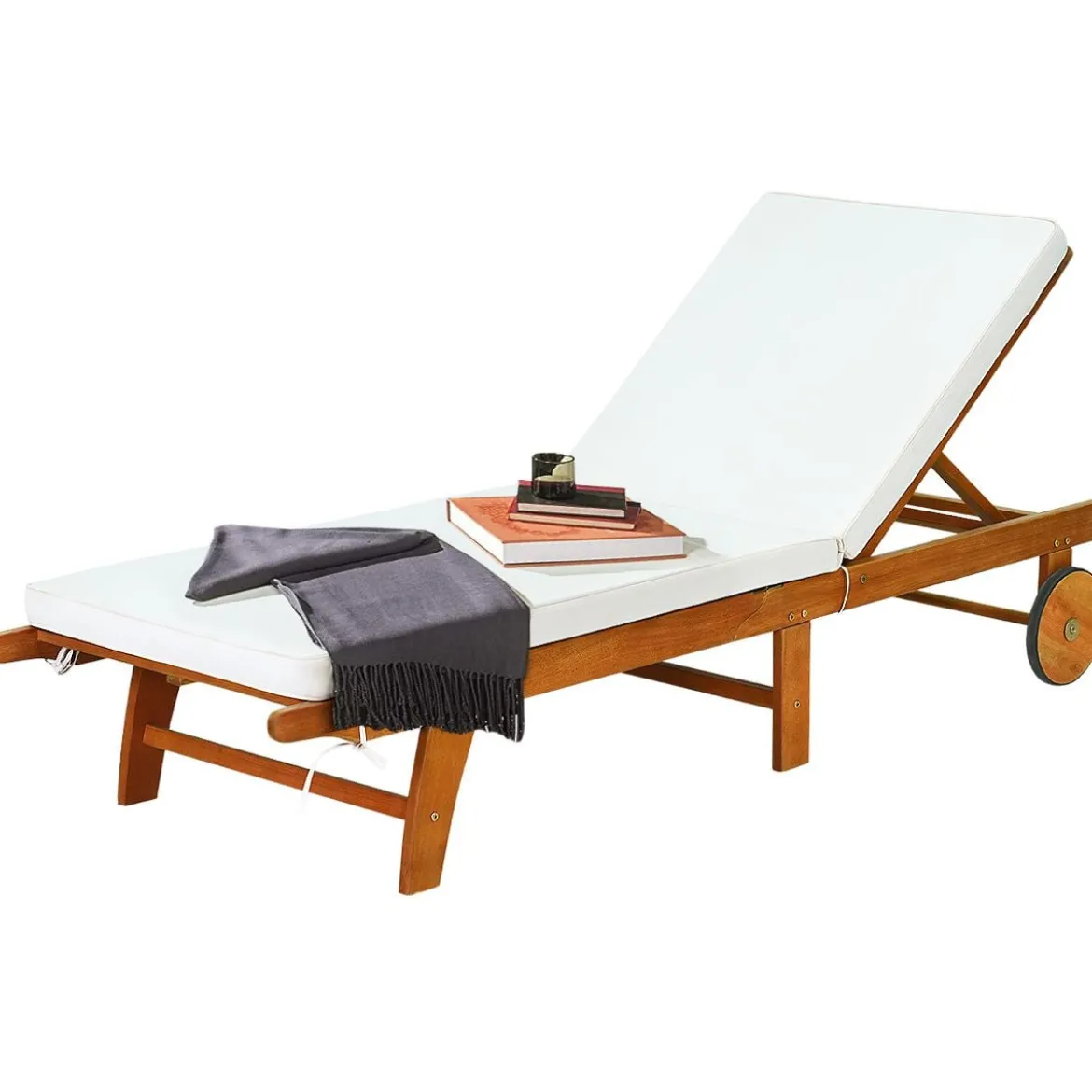 Sonnenliege Holz Gartenliege mit verstellbarer Rückenlehne mit Rollen und Kissen Strandliege für den Garten