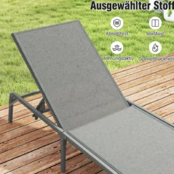 Sonnenliege klappbar Gartenliege mit 5 verstellbaren Rückenlehnen Klappliege bis 160 kg belastbar Grau