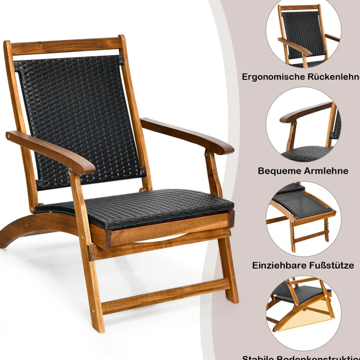 Sonnenliege Klappbar Gartenliege mit Ausziehbarer Fußteil & Ergonomischer Rückenlehne