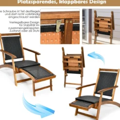 Sonnenliege Klappbar Gartenliege mit Ausziehbarer Fußteil & Ergonomischer Rückenlehne