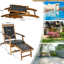 Sonnenliege Klappbar Gartenliege mit Ausziehbarer Fußteil & Ergonomischer Rückenlehne