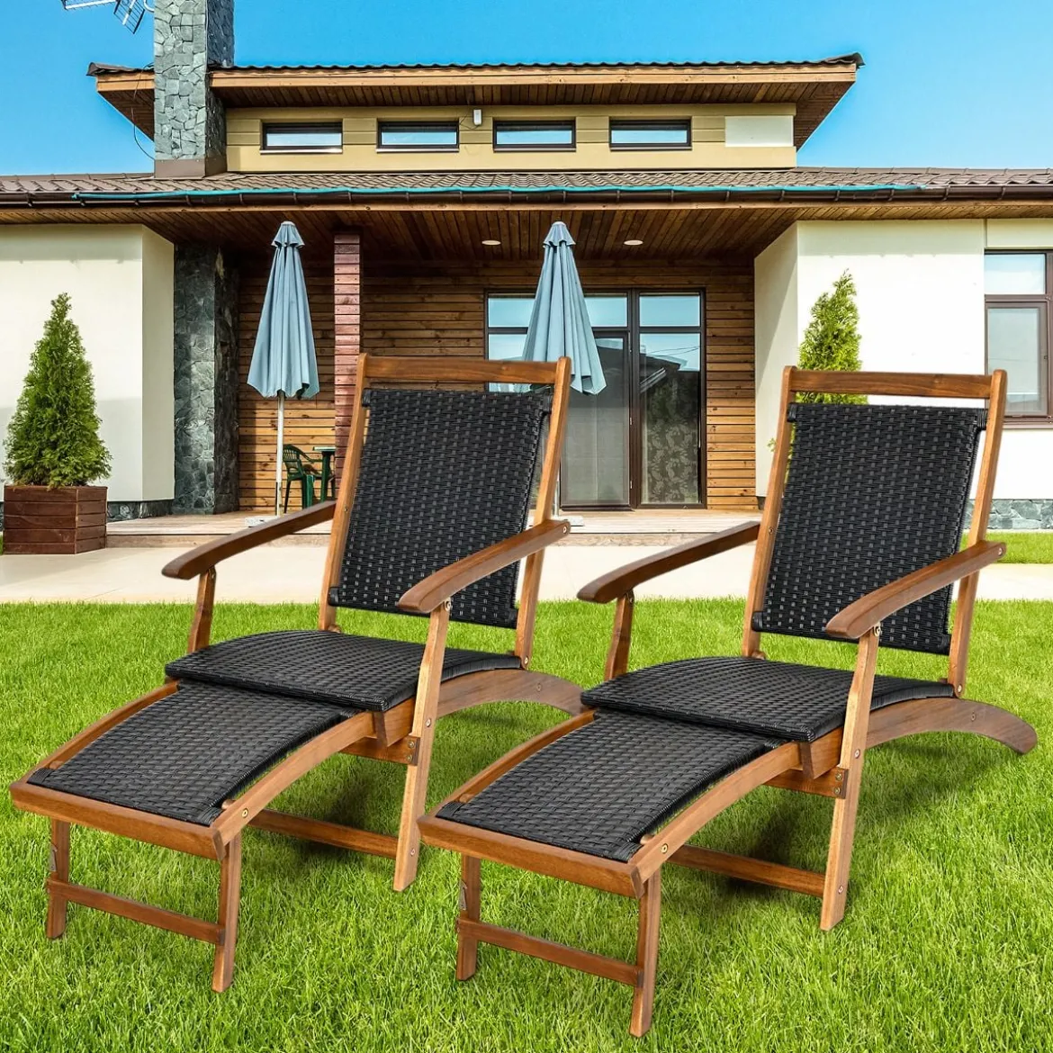 Sonnenliege Klappbar Gartenliege mit Ausziehbarer Fußteil & Ergonomischer Rückenlehne