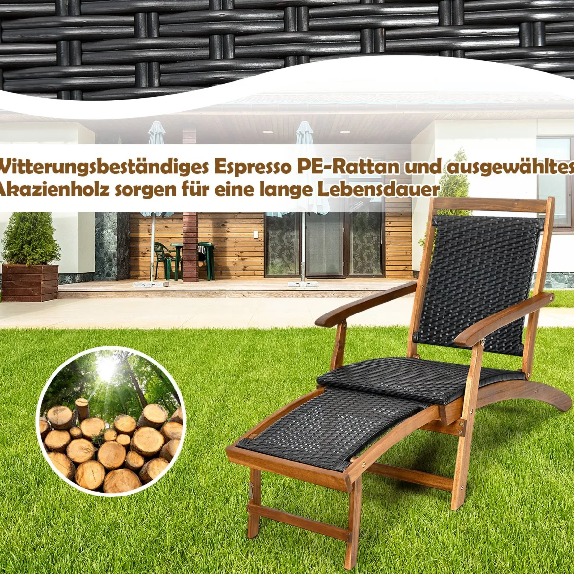 Sonnenliege Klappbar Gartenliege mit Ausziehbarer Fußteil & Ergonomischer Rückenlehne