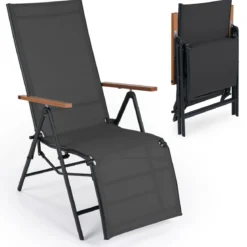 Sonnenliege Klappbar Liegestuhl mit Verstellbarer Rückenlehne bis 150 kg Belastbar Schwarz/Grau
