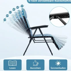 Sonnenliege Klappbar Wetterfester Liegestuhl mit Auflage Verstellbarer Rückenlehne bis 150 kg Belastbar