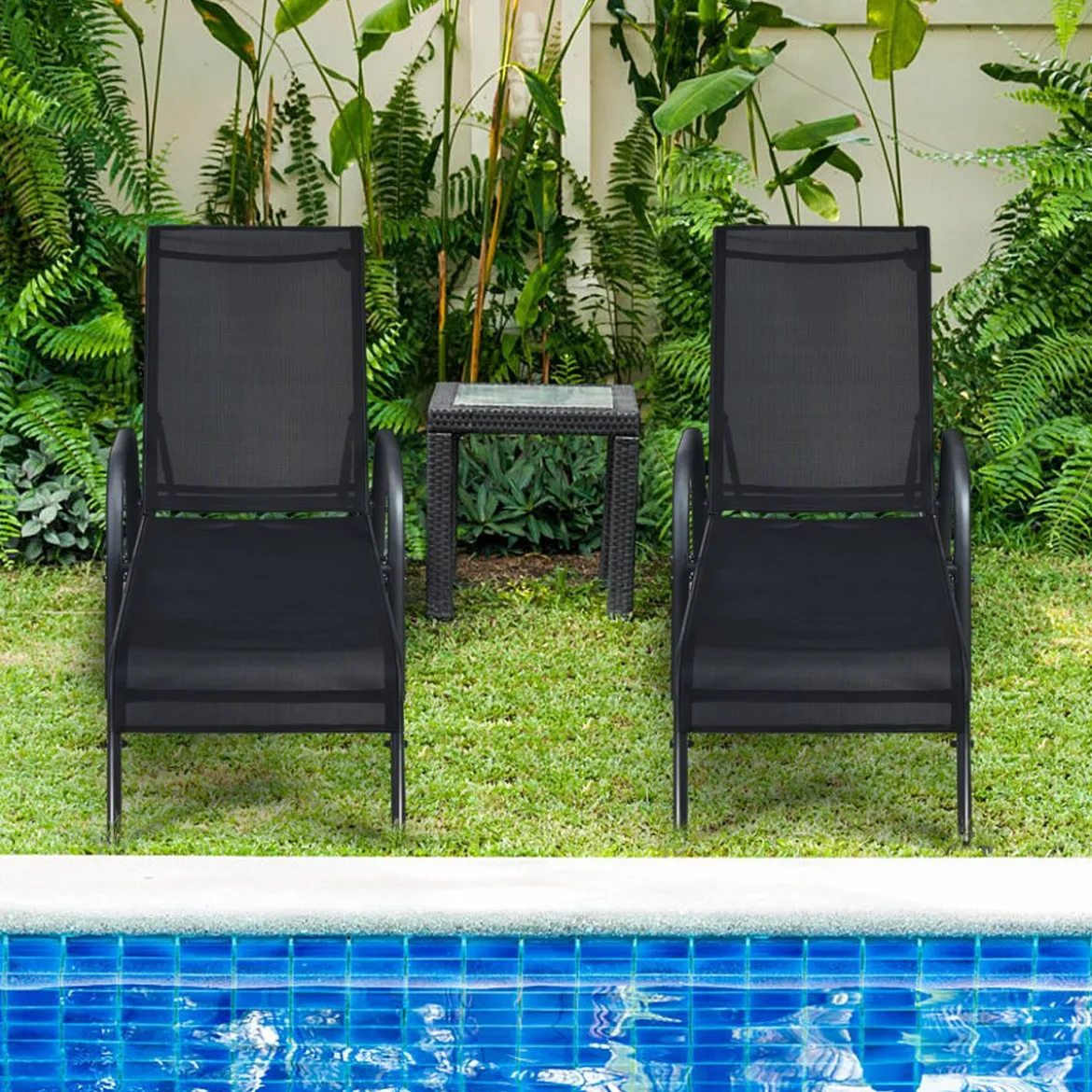 Sonnenliege Liegestuhl Gartenliege mit 5 einstellbaren Rücklehnpositionen Schwarz