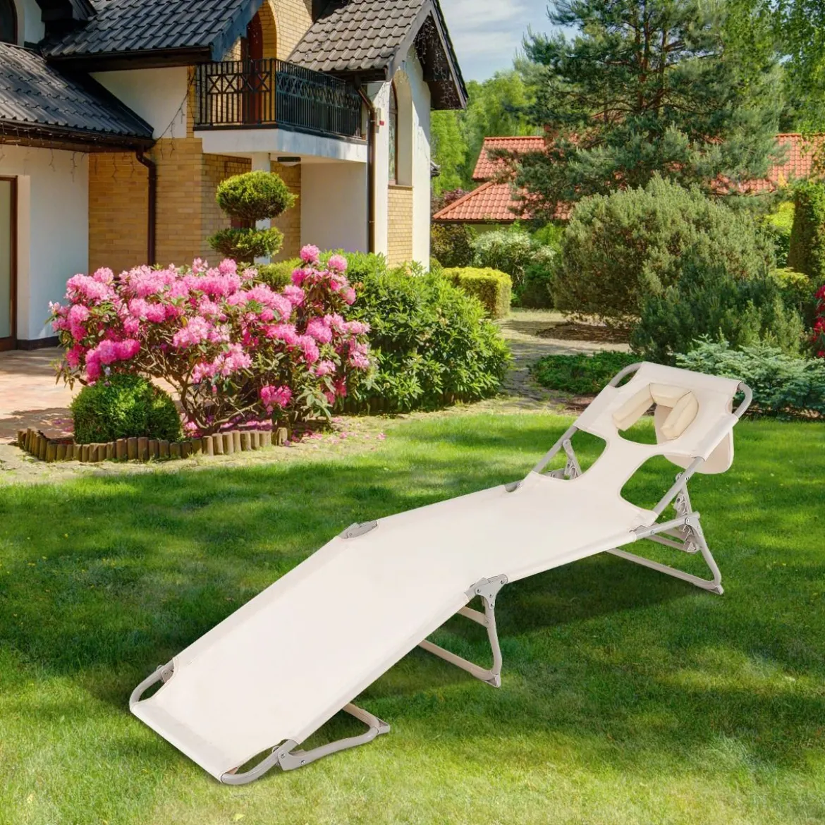 Sonnenliege mit Öffnungen für Gesicht und Arme klappbare Gartenliege Liegestuhl bis 150 kg belastbar
